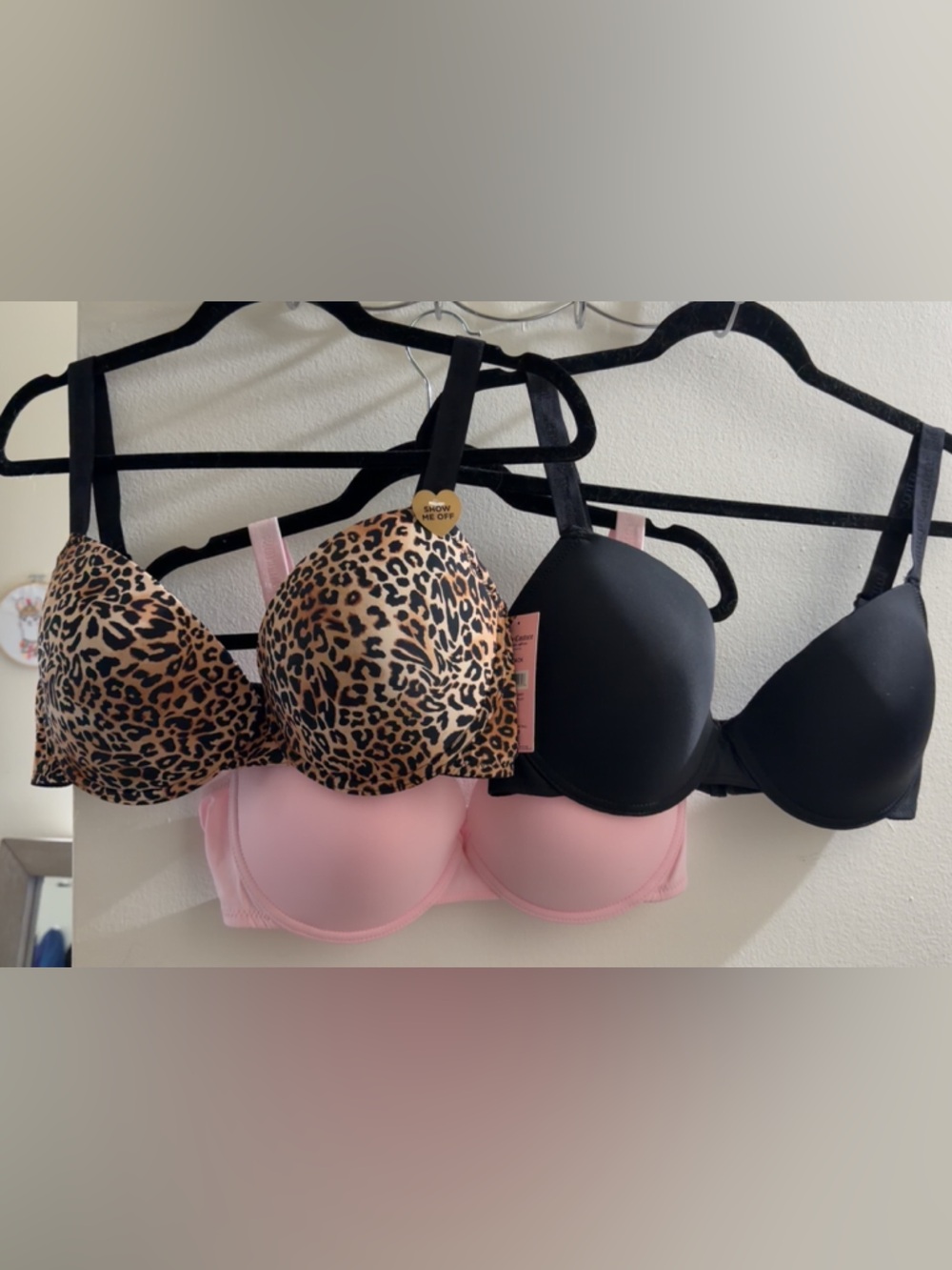 Juicy Couture Cute And Sexy T-Shirt Bras (3) Leopard, Black and Pink.